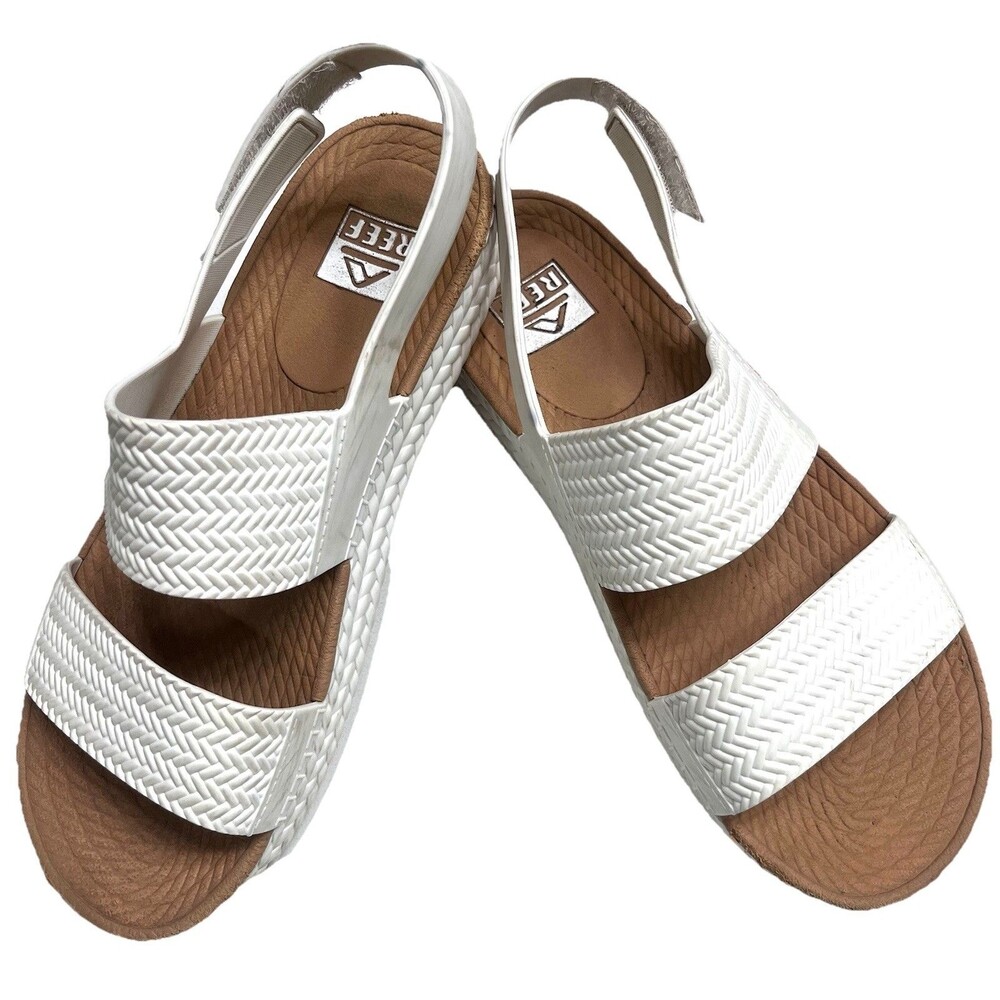 Reef Water Vista Duo Sandals White Tan Size 7 Cushioned Rubber PVC Free
